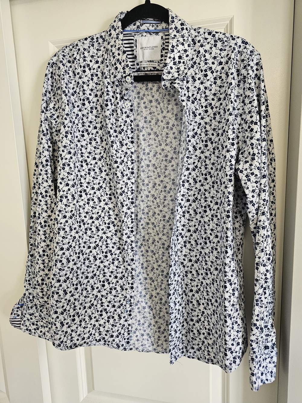 Denim & Flower Ricky Singh White Shirt with Navy Floral Print